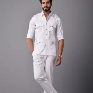 Comfy White Hunting Style Shirt | Premium Men's Sportswear | Classic Outdoor Design | Comfortable Cotton Fabric | Size 36-44